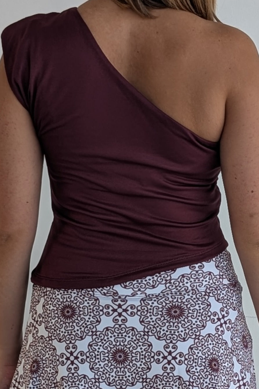 Maroon asymetrical single-shoulder top
