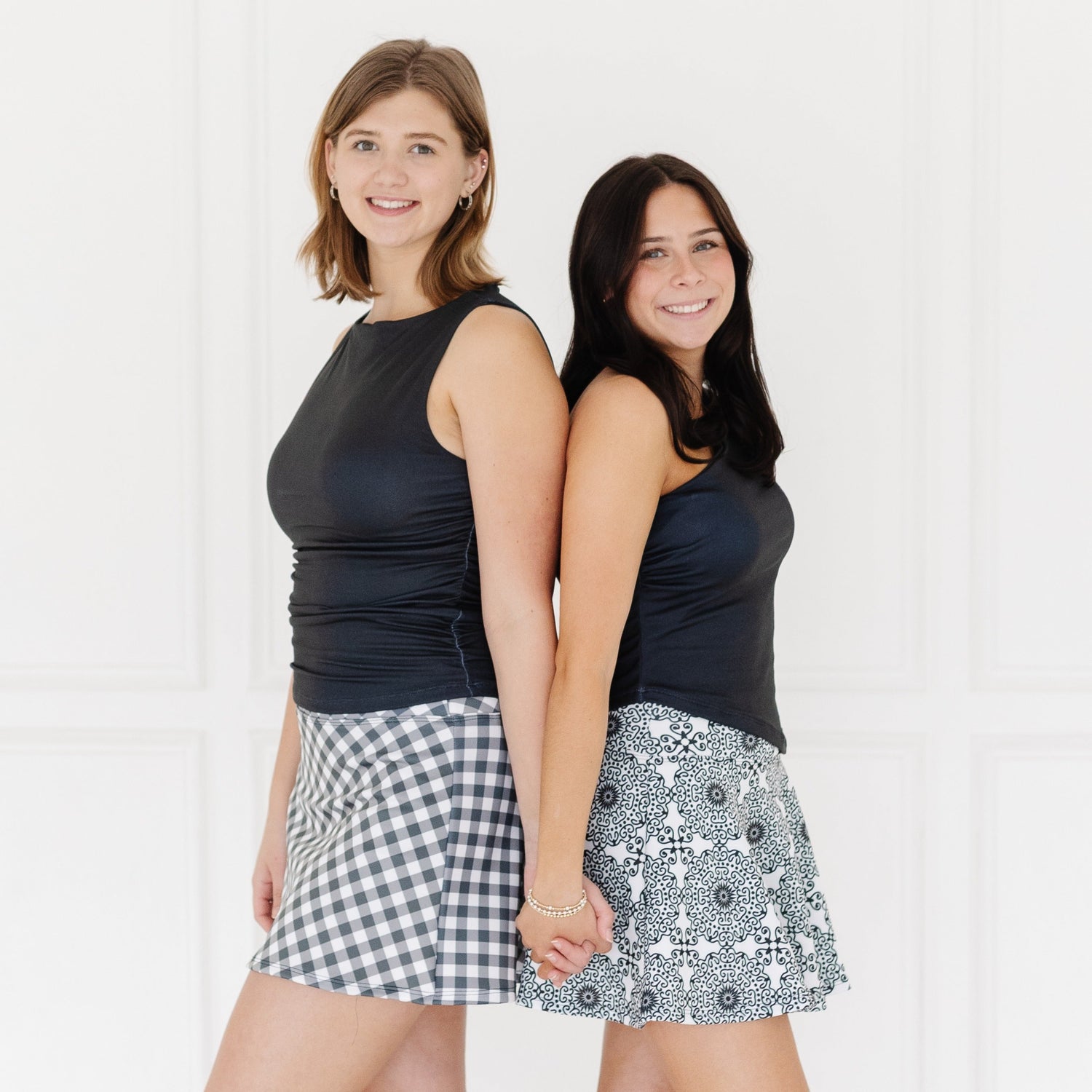 orange tops and skirts